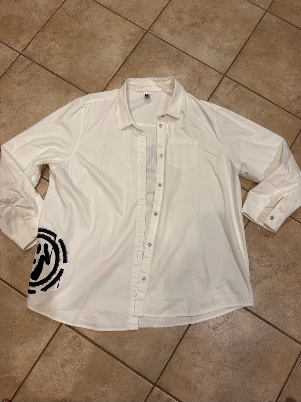 Zumba Fitness White Button-Down Shirt with Black Swirl Accent